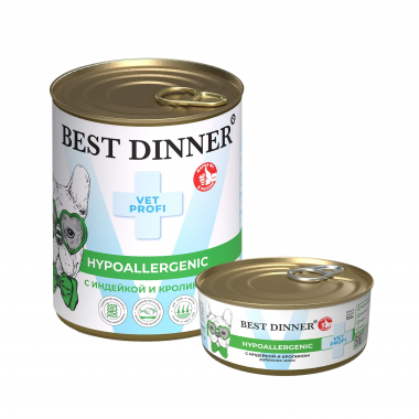 Best Dinner Vet Profi Hypoallergenic Влажный корм для собак для профилактики пищевой аллергии Индейка с кроликом