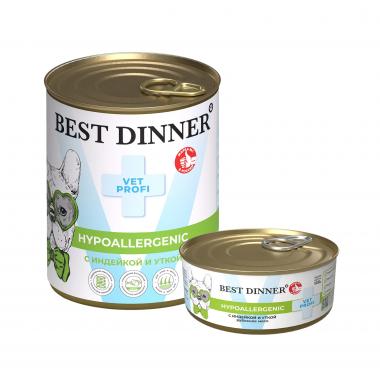 Best Dinner Vet Profi Hypoallergenic Влажный корм для собак для профилактики пищевой аллергии Индейка с уткой 340 г х 12 шт