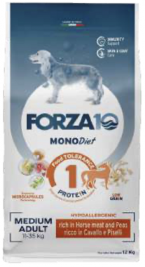 Forza10 Diet Adult Medium сухой гиппоаллергенный корм для собак средних пород из конины с горохом для сокращения симптомов пищевой непереносимости