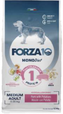 Forza10 Diet Adult Medium сухой гиппоаллергенный корм для собак средних пород из свинины с картофелем для сокращения симптомов пищевой непереносимости