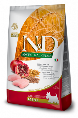 Farmina N&D Ancestral Grain Dog Chicken & Pomegranate Adult Mini сухой корм для взрослых собак мелких пород с курицей спельтой овсом и гранатом