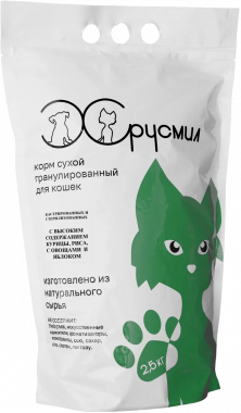 ХРУСМИЛ сухой корм для кастрированных и стерилизованных котов и кошек с высоким содержанием курицы риса овощами и яблоком