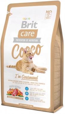 Brit Care Cocco Gourmand гипоаллергенный беззерновой сухой корм с уткой и лососем для привередливых кошек