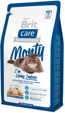Brit Care Monty Indoor гипоаллергенный сухой корм с курицей и рисом для взрослых кошек живущих в доме